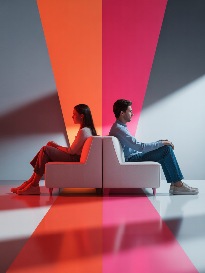 Disconnected couple sitting apart