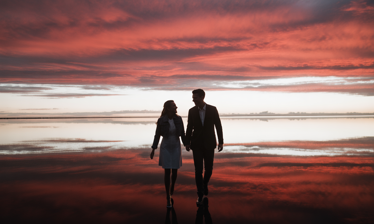 Couple silhouette at sunset